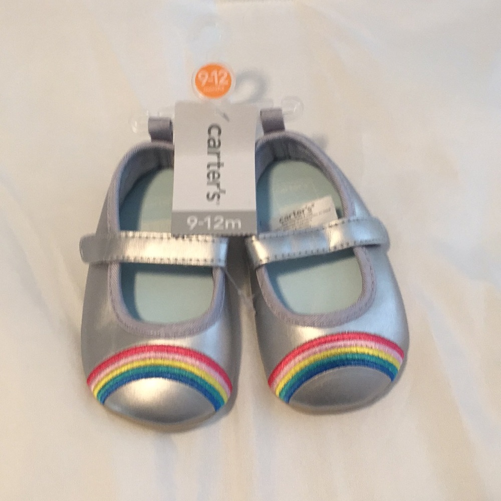 Adorable baby girl silver/rainbow Mary Janes